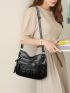 Quilted Hobo Bag Medium Zipper Black