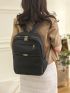 Minimalist Classic Backpack Patch Decor Medium Black