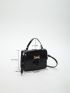 Mini Crocodile Embossed Square Bag Black Flap Top Handle