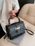 Mini Flap Square Bag Crocodile Embossed Black