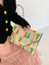 Colorblock Envelope Bag Geometric Pattern Metal Decor