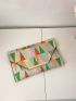 Colorblock Envelope Bag Geometric Pattern Metal Decor