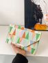 Colorblock Envelope Bag Geometric Pattern Metal Decor