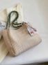 Small Straw Bag Letter Patch & Twilly Scarf Decor