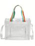 Clear Beach Bag Multi-Pocket Rainbow Striped Handle