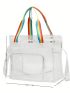 Clear Beach Bag Multi-Pocket Rainbow Striped Handle
