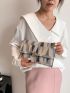 Colorblock Envelope Bag Geometric Pattern Metal Decor