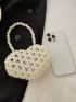 Mini Satchel Bag Faux Pearl Design