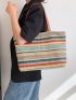 Striped Pattern Straw Bag Small Vacation