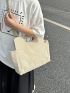 Letter Embroidered Square Bag Oversized Corduroy