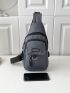 Letter Patch Sling Bag Gray Adjustable Strap For Daily