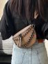Crocodile Embossed Fanny Pack Chain Decor Adjustable Strap For Daily