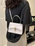 Mini Square Bag Beige Metal Decor Flap For Daily