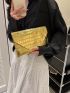 Crocodile Embossed Envelope Bag Gold Metal Decor Flap