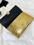 Crocodile Embossed Envelope Bag Gold Metal Decor Flap