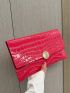 Crocodile Embossed Envelope Bag Hot Pink Metal Decor Flap