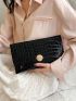 Crocodile Embossed Envelope Bag Black Metal Decor Flap