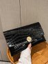 Crocodile Embossed Envelope Bag Black Metal Decor Flap