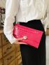 Crocodile Embossed Envelope Bag Hot Pink Metal Decor Flap