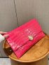 Crocodile Embossed Envelope Bag Hot Pink Metal Decor Flap