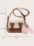 Colorblock Square Bag Button Decor Flap With Bag Charm For Daily