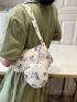 Butterfly Pattern Hobo Bag Beige Fashionable Top Handle With Coin Purse