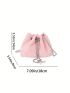 Mini Bucket Bag Checkered Embossed Drawstring Design Faux Pearl Decor Chain Pink Polyester