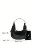Snakeskin Embossed Hobo Bag With Small Pouch PU Black