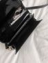 Mini Square Bag Fashionable Metal Decor Top Handle Flap PU
