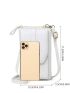 Litchi Embossed Phone Wallet Fashionable Buckle Decor Zipper PU