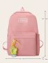 Letter Patch Decor Classic Backpack With Flower Charm Preppy For School
