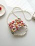 Mini Satchel Bag Fashionable Faux Pearl Decor Top Handle Chain