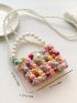 Mini Satchel Bag Fashionable Faux Pearl Decor Top Handle Chain