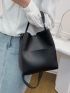 Litchi Embossed Bucket Bag With Inner Pouch Elegant Top Handle PU