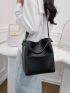 Litchi Embossed Bucket Bag With Inner Pouch Elegant Top Handle PU