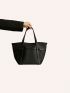 Black Square Bag Elegant Litchi Embossed Double Handle PU