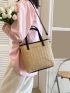 Small Straw Bag Vacation Metal Decor Double Handle Paper