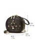 Mini Circle Bag Fashionable Geometric Pattern Metal Cat Decor PU