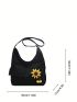 Flower Decor Hobo Bag Casual Adjustable Strap Polyester