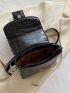Mini Square Bag Fashionable Crocodile Embossed Rhinestone Decor Flap Top Handle PU