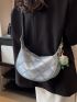 Plaid Pattern Hobo Bag With Pompom Charm Fashionable Zipper PU