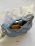 Plaid Pattern Hobo Bag With Pompom Charm Fashionable Zipper PU