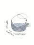 Plaid Pattern Hobo Bag With Pompom Charm Fashionable Zipper PU