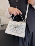 Silver Bow Decor Satchel Bag With Chain Strap Crossbody Bag