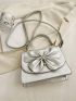 Silver Bow Decor Satchel Bag With Chain Strap Crossbody Bag