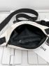 Letter Patch Sling Bag Beige Pocket Front Adjustable Strap For Daily