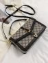 Small Square Bag All Over Print Buckle Decor Flap For Work
