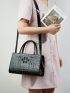 Crocodile Embossed Square Bag Black Double Handle For Daily