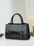 Crocodile Embossed Square Bag Black Double Handle For Daily