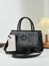 Crocodile Embossed Square Bag Black Double Handle For Daily